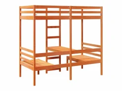 vidaxl Cama alta escritorio y asientos madera maciza marrón 90x190 cm