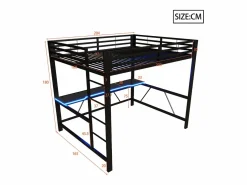 New Merax Cama alta gaming infantil de metal - 160 x 200 cm - con LED + USB + escritorio - Negro