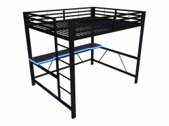 New Merax Cama alta gaming infantil de metal - 160 x 200 cm - con LED + USB + escritorio - Negro