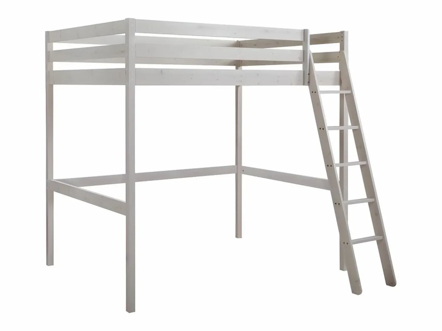 Discount Vente-unique Cama alta GEDEON - 140x190 cm - Pino macizo - Blanqueado Blanco