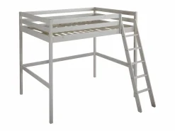 Discount Vente-unique Cama alta GEDEON - 140x190 cm - Pino macizo - Blanqueado Blanco