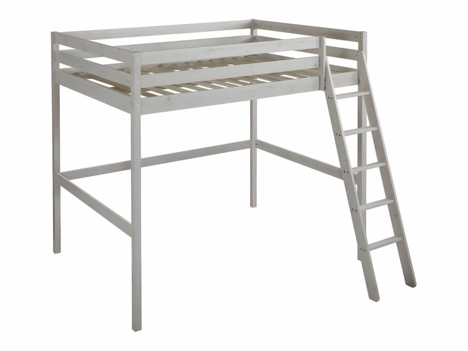 Discount Vente-unique Cama alta GEDEON - 140x190 cm - Pino macizo - Blanqueado Blanco