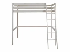 Discount Vente-unique Cama alta GEDEON - 140x190 cm - Pino macizo - Blanqueado Blanco