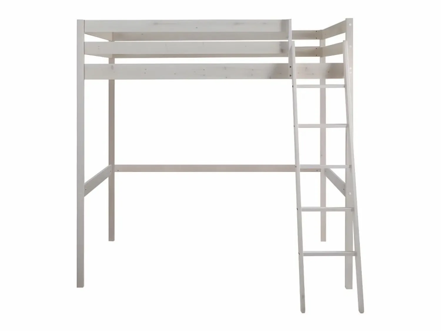 Discount Vente-unique Cama alta GEDEON - 140x190 cm - Pino macizo - Blanqueado Blanco