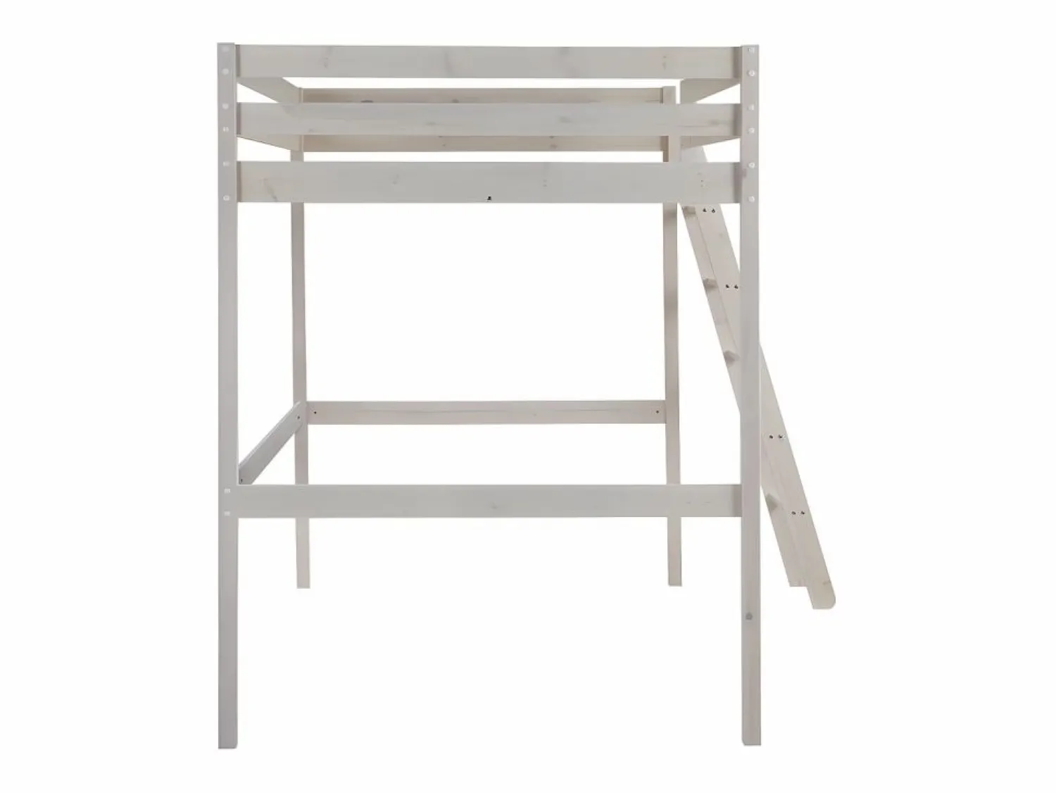 Discount Vente-unique Cama alta GEDEON - 140x190 cm - Pino macizo - Blanqueado Blanco