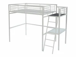 New Vente-unique Cama alta industrial de metal CASUAL II de 140 x 190 cm para 2 personas Blanco