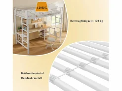 Hot Cama alta infantil - 90 x 200 cm - con mesa y estantes de almacenaje - hierro + MDF - Cama Alta|Cama Infantil