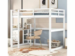 Best Merax Cama alta infantil - 140 x 200 cm - con escritorio y estantería - pino - Blanco
