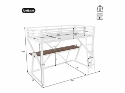 Discount Cama alta infantil - 90 x 200 cm - estructura de hierro - con LED + escalera + escritorio - Metal + MDF - Cama Alta