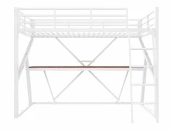 Discount Cama alta infantil - 90 x 200 cm - estructura de hierro - con LED + escalera + escritorio - Metal + MDF - Cama Alta