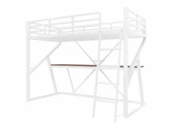 Discount Cama alta infantil - 90 x 200 cm - estructura de hierro - con LED + escalera + escritorio - Metal + MDF - Cama Alta