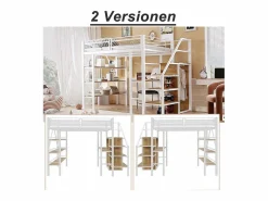 Discount Merax Cama alta infantil - 140 x 200 cm - Con escritorio + armario + piecero con almacenaje - Metal - Blanco