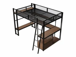 Sale Merax Cama alta infantil de metal - 140 x 200 cm - con escritorio integrado + LED + almacenaje - negra Negro