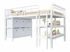 Merax Cama alta infantil de metal - 90 x 200 cm - con escalera ancha + cajones + estantes de almacenamiento - metal -