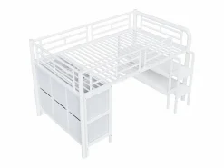 Merax Cama alta infantil de metal - 90 x 200 cm - con escalera ancha + cajones + estantes de almacenamiento - metal -