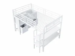 Merax Cama alta infantil de metal - 90 x 200 cm - con escalera ancha + cajones + estantes de almacenamiento - metal -