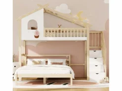 Cama alta infantil 90x200 cm, cama inferior 140x200 cm, + natural