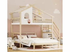 Cama alta infantil 90x200 cm, cama inferior 140x200 cm, + natural
