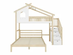 Cama alta infantil 90x200 cm, cama inferior 140x200 cm, + natural