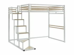 Vente-unique Cama alta JOGUI de metal y MDF de 140 x 200 cm con colchón