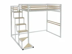 Vente-unique Cama alta JOGUI de metal y MDF de 140 x 200 cm con colchón