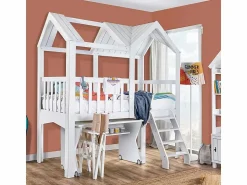 New Cama alta madera 223.8x209.4x110.3cm Blanco