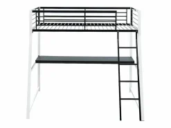 Hot Vente-unique Cama alta MALICIA - 90 x 190 cm - escritorio rinconero integrado Negro / Blanco