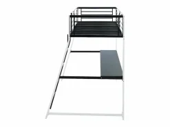Hot Vente-unique Cama alta MALICIA - 90 x 190 cm - escritorio rinconero integrado Negro / Blanco