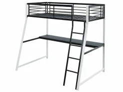 Vente-unique Cama alta MALICIA - 90x190 - escritorio + colchón integrado