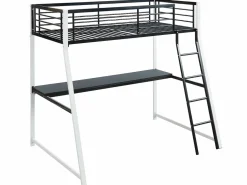 Vente-unique Cama alta MALICIA - 90x190 - escritorio + colchón integrado