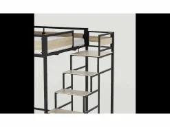 New Cama alta MONTANA con escalera reversible y gran zona de descanso de 140 x 190 cm en metal con acabado epoxi y melamina gris claro Cama Alta