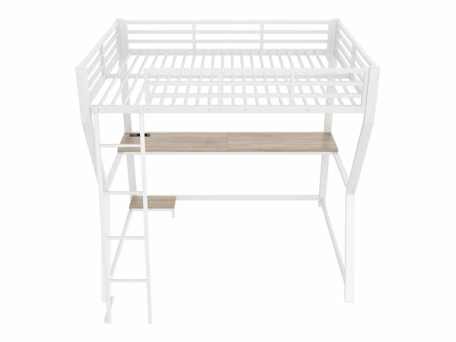 OKWISH Cama alta para adultos 140x200 cm, blanca, con luz LED y USB, escritorio - sin colchón