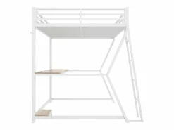 OKWISH Cama alta para adultos 140x200 cm, blanca, con luz LED y USB, escritorio - sin colchón