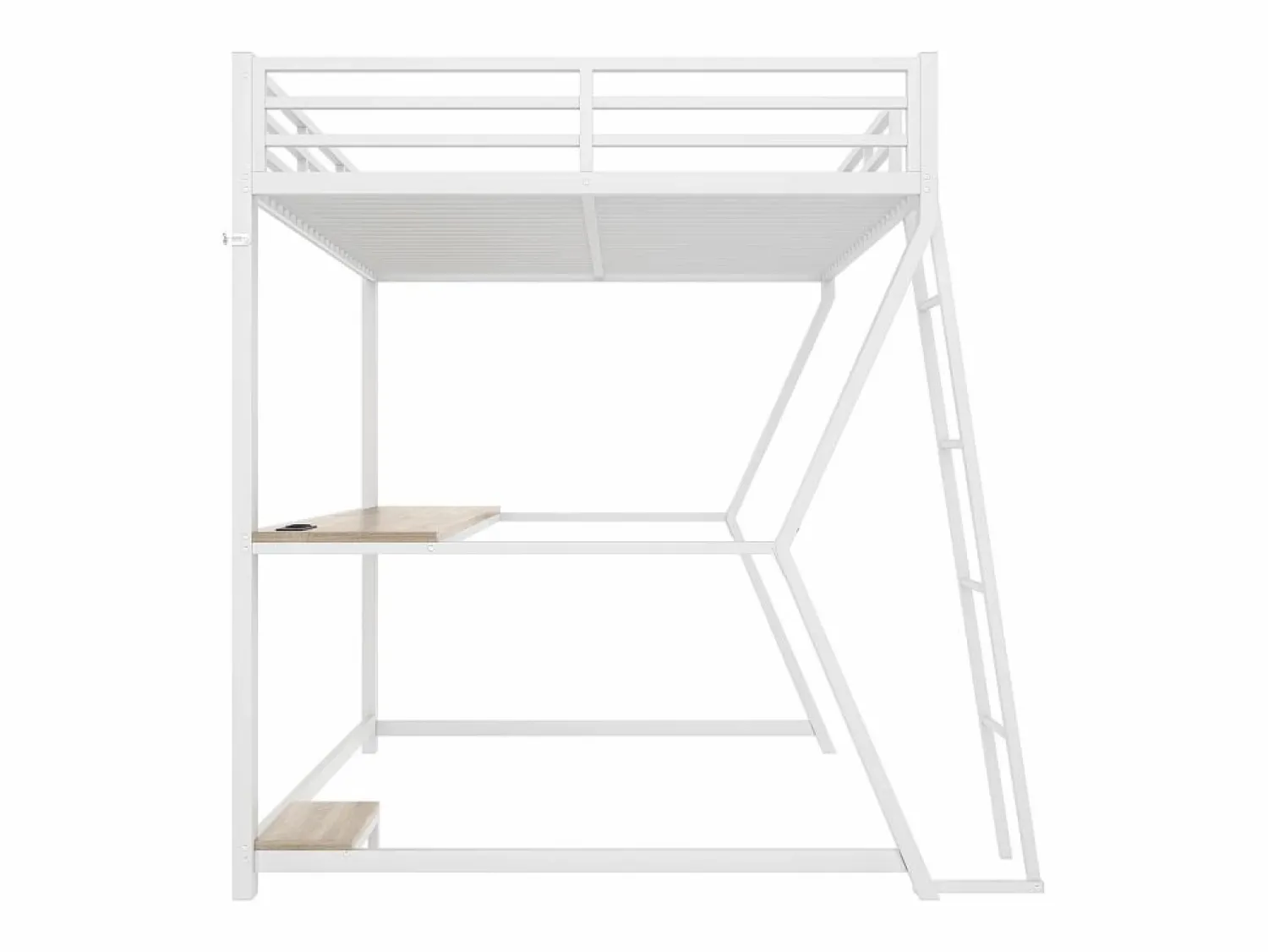 OKWISH Cama alta para adultos 140x200 cm, blanca, con luz LED y USB, escritorio - sin colchón