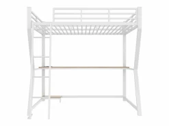 OKWISH Cama alta para adultos 140x200 cm, blanca, con luz LED y USB, escritorio - sin colchón