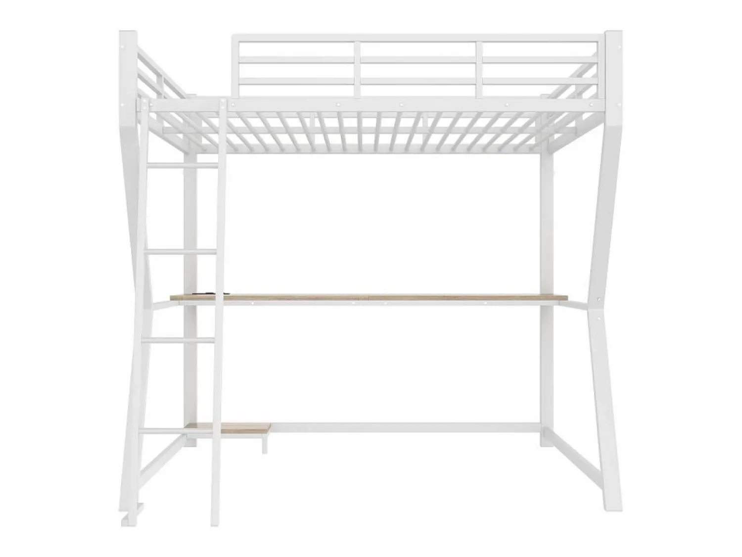 OKWISH Cama alta para adultos 140x200 cm, blanca, con luz LED y USB, escritorio - sin colchón