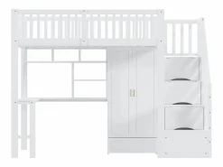 ModernLuxe Cama alta 90x200 cm - con armario y escritorio - estructura de cama de madera -