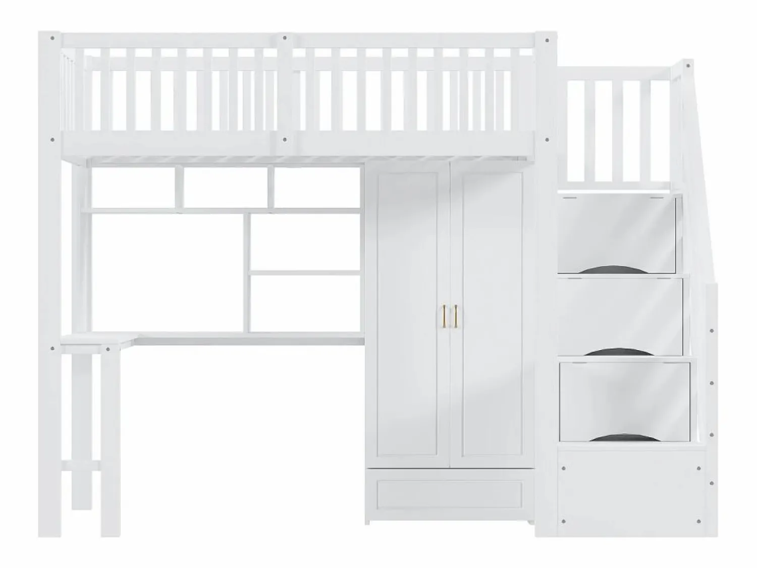 ModernLuxe Cama alta 90x200 cm - con armario y escritorio - estructura de cama de madera -