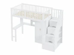 ModernLuxe Cama alta 90x200 cm - con armario y escritorio - estructura de cama de madera -