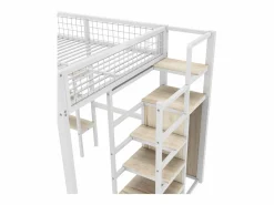 Best ModernLuxe Cama alta 140x200 cm - estructura de hierro - con escritorio y estantes - Blanco