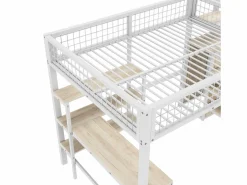 Best ModernLuxe Cama alta 140x200 cm - estructura de hierro - con escritorio y estantes - Blanco