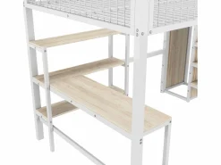 Best ModernLuxe Cama alta 140x200 cm - estructura de hierro - con escritorio y estantes - Blanco