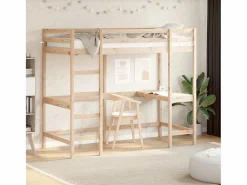 Discount Cama alta -90x190 cm con escritorio madera maciza de pino ES11726 Marru00f3n
