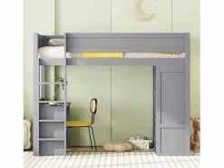 Best Merax Cama alta 90x200 cm con escritorio + 2 cajones - Armario con puerta corredera - Madera MDF - Gris