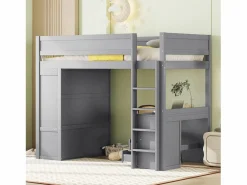Best Merax Cama alta 90x200 cm con escritorio + 2 cajones - Armario con puerta corredera - Madera MDF - Gris
