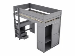 Best Merax Cama alta 90x200 cm con escritorio + 2 cajones - Armario con puerta corredera - Madera MDF - Gris