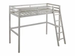 Vente-unique Cama alta 90x190 cm pino macizo color blanqueado GEDEON