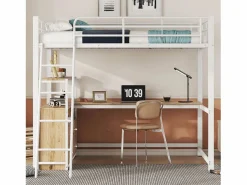ModernLuxe Cama alta 140x200cm - escritorio esquinero con cajones - en MDF y metal -