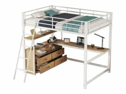 ModernLuxe Cama alta 140x200cm - escritorio esquinero con cajones - en MDF y metal -