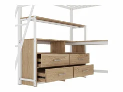 ModernLuxe Cama alta 140x200cm - escritorio esquinero con cajones - en MDF y metal -